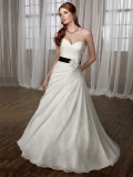 New Floor Length A-Line Sweetheart Low Back Sweep Train With Flower,Sash,Button Wedding Dresses WDresses00731