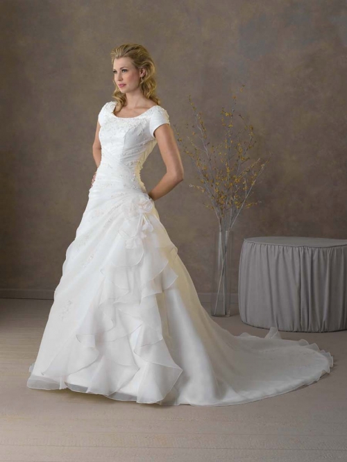 Ablaze Floor Length A-Line Short Sleeves Sweep Train With Embroidery Wedding Dresses WDresses01019