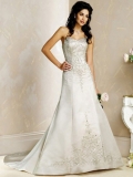 Advanced Floor Length A-Line Strapless Low Back Sweep Train With Embroidery,Bandage Wedding Dresses WDresses00884