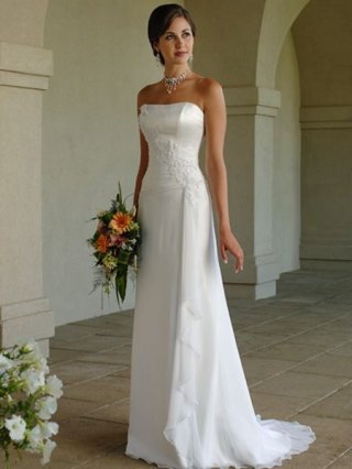 2011 A-line Strapless Satin/Chiffon/Taffeta Beads wedding dress