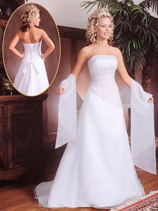 2011 A line Strapless Sweep Organza&Satin&Taffeta wedding dress