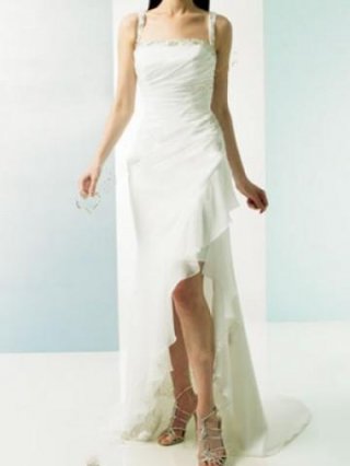 White Spaghetti Sheath Satin Chiffon Wedding Dress