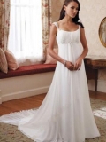 White Beaded Empire Waist Chiffon Wedding Dress