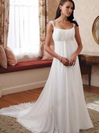 White Beaded Empire Waist Chiffon Wedding Dress
