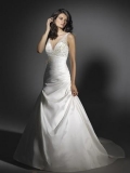 White A line V neckline beading embroidery satin bridal gown