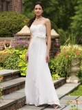 beaded lace bodice flower detail sweep train chiffon bridal gown