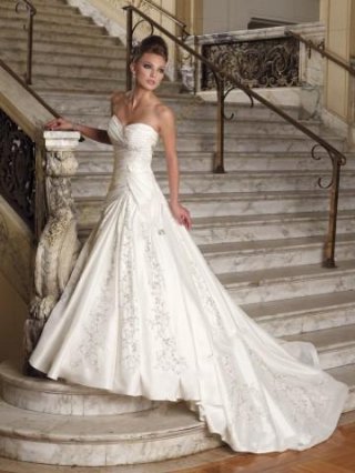 beaded embroidery chapel train taffeta wedding dress