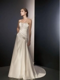 asymmetrical bodice beaded satin bridal gown