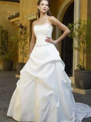 Strapless Sweetheart Applique Beading Satin Wedding dress