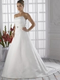 White A line Strapless Satin Wedding Dress For Bridal