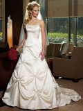 strapless floor length cathedral train satin bridal dress