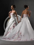 embroidery floor length cathedral train satin bridal dress