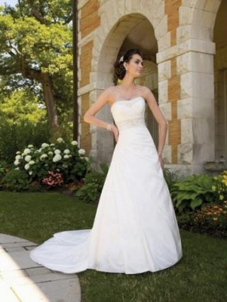 trapless beading ruched bodice taffeta bridal gown