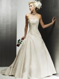 White A line Strapless Beading Applique Satin Wedding Dress