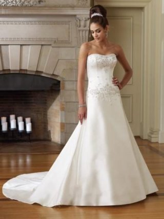 beaded embroidery bodice chapel train satin wedding gown