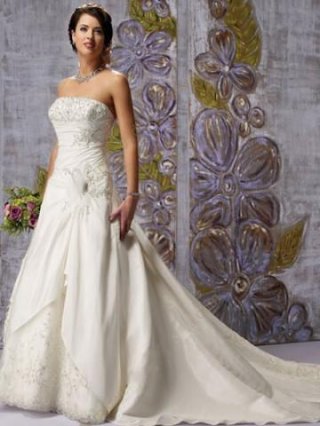 Strapless Applique Beading Embroidery Taffeta Organza