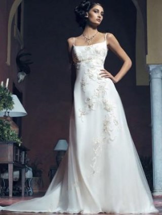 Spaghetti Beaded Embroidery Taffeta Organza Wedding Dress