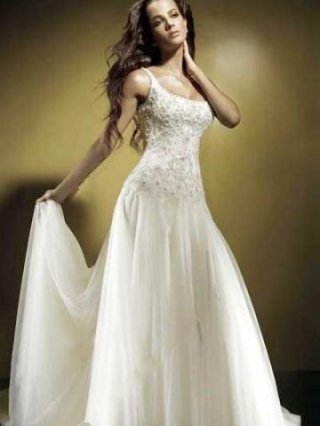White A line Sleeveless Beading Satin Organza Wedding Dress