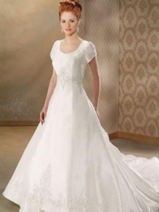 Scoop Neckline Short Sleeves Beaded Embroidery Taffeta