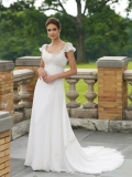 scoop beading waistband cap sleeves chapel train chiffon