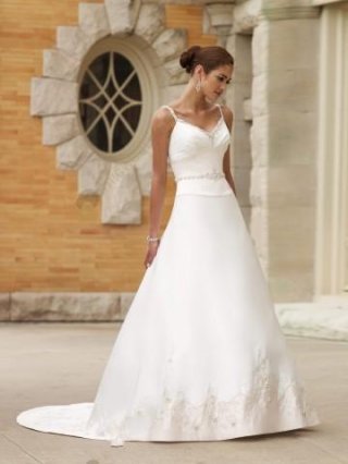 beaded sweetheart spaghetti straps chapel train satin