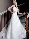 White A line Beading Embroidery Organza Satin Wedding Dress