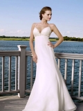 2011 V-neck Spaghetti Straps Empire Waist A-Line Sweep length lace up wedding dress