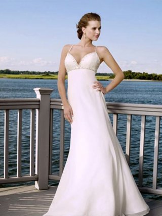 2011 V-neck Spaghetti Straps Empire Waist A-Line Sweep length lace up wedding dress