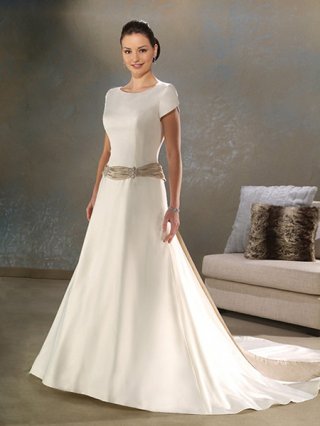 A-line Short Sleeves 2011 Satin/ Taffeta Flooor length wedding dress at low price