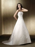 Embroider A-line Strapless Satin/Taffeta Court Train wedding dress at bargain price