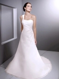 Exclusive One shoulder A-line Style Affordable Embroider Court Train Wedding Dress