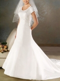 Inexpensive Round neckline Couture A-line Short Sleeves Embroidery Satin 2011 floor length wedding dresses