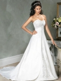Satin A-line Strapless Embroider Empire Waist Beading Chapel Train Wedding Dress at discount price