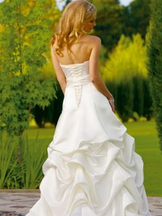 Simple Vintage A-line Couture Strapless Embroidery Sash Sweep/ Brush length Wedding Dress Available in Spring