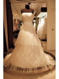 Amazing Floor Length A-Line Strapless Low Back Sweep Train With Embroidery,Beads,Bandage Wedding Dresses WDresses00772