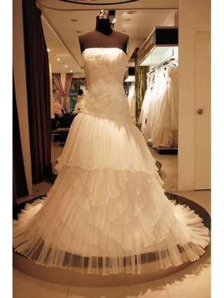 Amazing Floor Length A-Line Strapless Low Back Sweep Train With Embroidery,Beads,Bandage Wedding Dresses WDresses00772