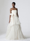 Amazing Floor Length A-Line Strapless Low Back Sweep Train With Sash Wedding Dresses WDresses00870
