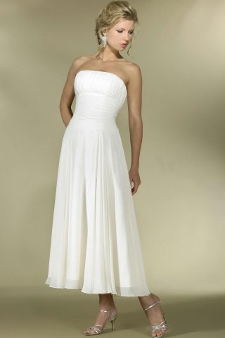 Tea Length Strapless Chiffon Bridal Gowns