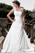 A-Line/Princess One Shoulder Chapel Chiffon Bridal Gown