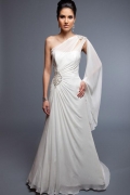 A-Line/Princess One Shoulder Court Chiffon Bridal Gown