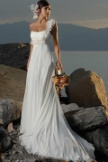 Empire One Shoulder Chapel Chiffon Bridal Gown