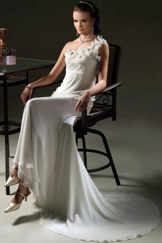 Empire One Shoulder Chapel Chiffon Bridal Gown