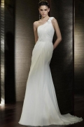 Empire One Shoulder Chapel Chiffon Bridal Gown
