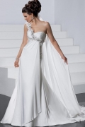 Empire One Shoulder Chapel Chiffon Bridal Gown