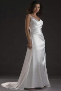 Empire V-Neck Chapel Satin Bridal Gown