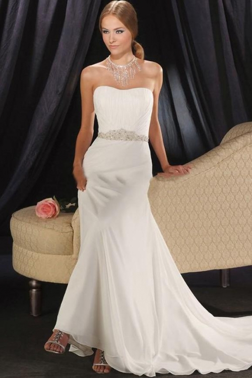 Mermaid Strapless Chapel Chiffon Bridal Gown
