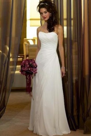 Column Strapless Brush Chiffon Bridal Gown