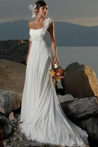 Empire One Shoulder Chapel Chiffon Bridal Gown