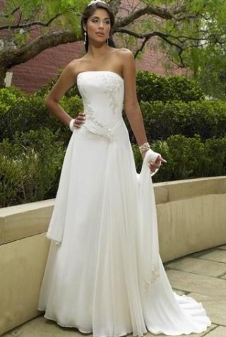 Column Strapless Brush Chiffon Bridal Gown