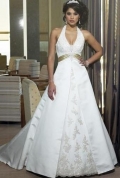A-Line/Princess Halter Chapel Satin Bridal Gown